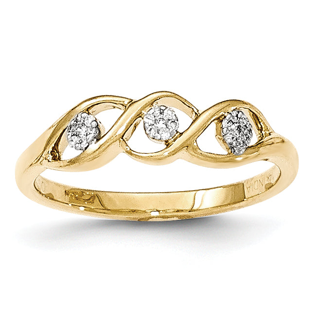 14K Gold Polished Diamond Wave Ring