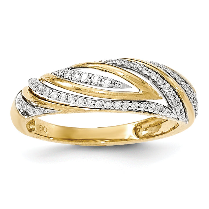 14K Gold Polished Diamond Wavy Ring