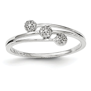14K White Gold Polished Diamond 3 Diagonal Ring
