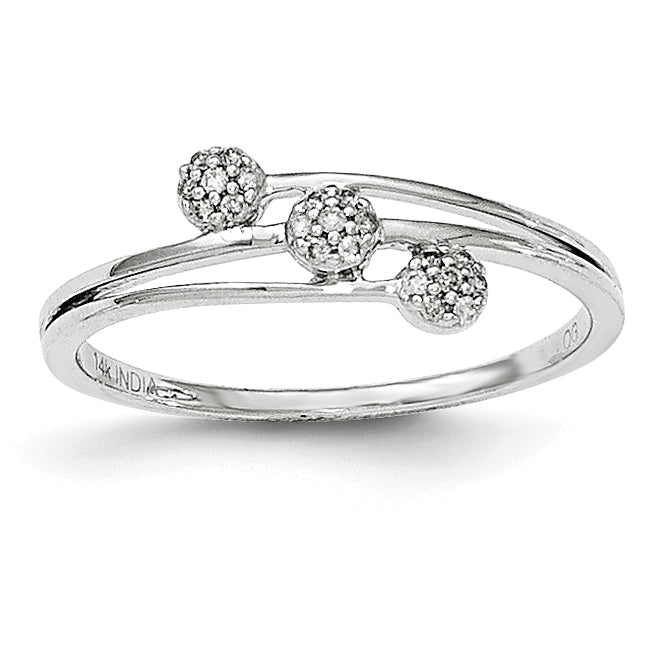 14K White Gold Polished Diamond 3 Diagonal Ring