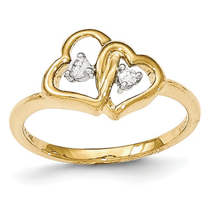 14k Gold Diamond Double Heart Ring