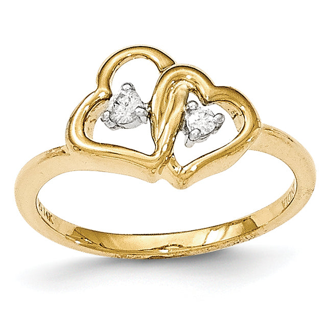 14k Gold Diamond Double Heart Ring