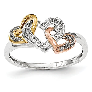 14k Tri-color Diamond Heart Ring