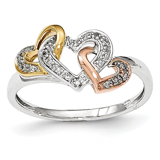 14k Tri-color Diamond Heart Ring