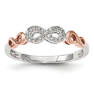 14K Rose & White Rhodium Diamond Infinity Symbol Ring