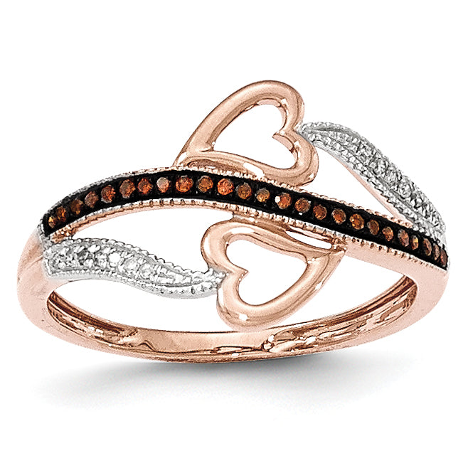 14K Rose Gold Red & White Diamond Heart Ring