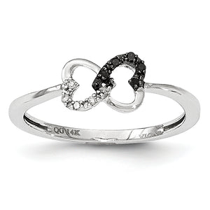 14k White Gold Black and White Diamond Heart Infinity Ring