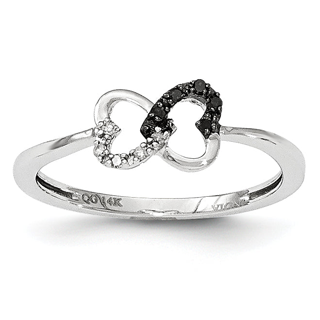 14k White Gold Black and White Diamond Heart Infinity Ring