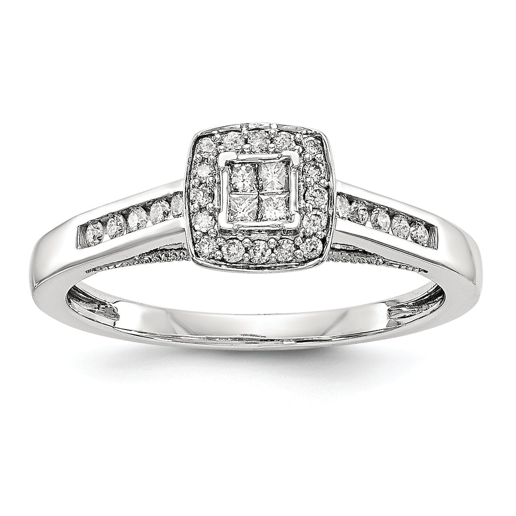 14k White Gold Multi-stone Princessa Diamond Engagement Ring