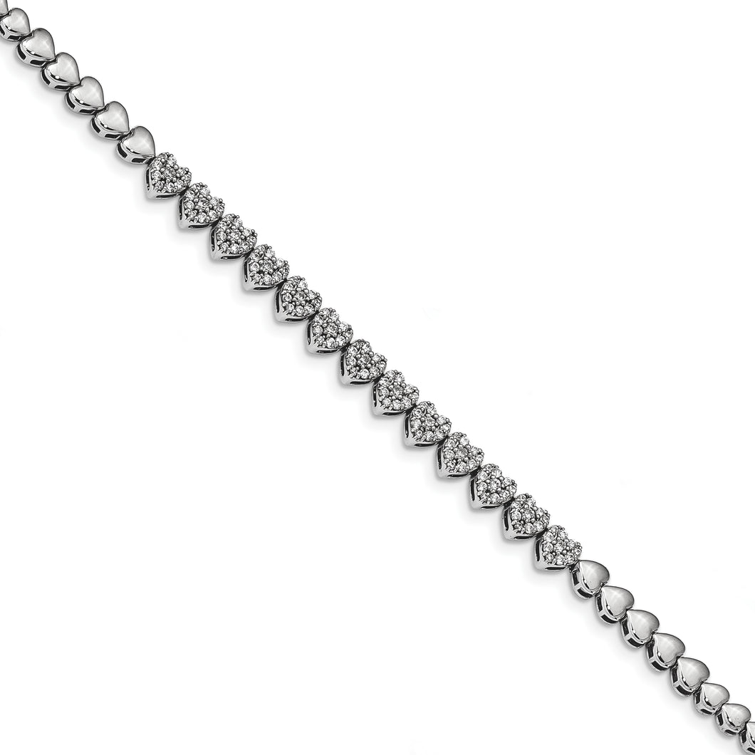 14k White Gold Diamond Heart Bracelet