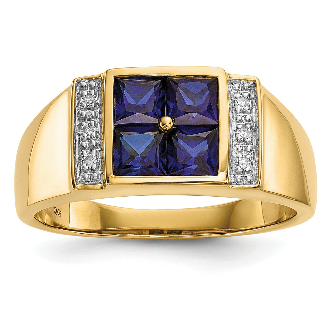 14K Gold w/ Created Sapphire & Diamond Men's Ring