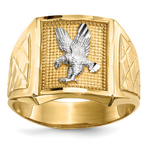 14k w/Rhodium Diamond-cut Eagle Mens Ring