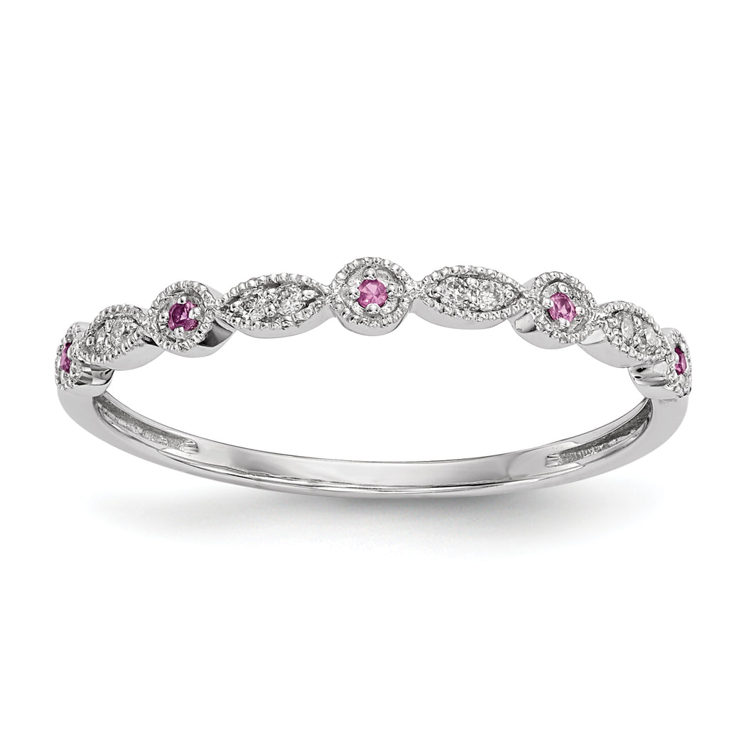14k White Gold Diamond & Pink Sapphire Ring