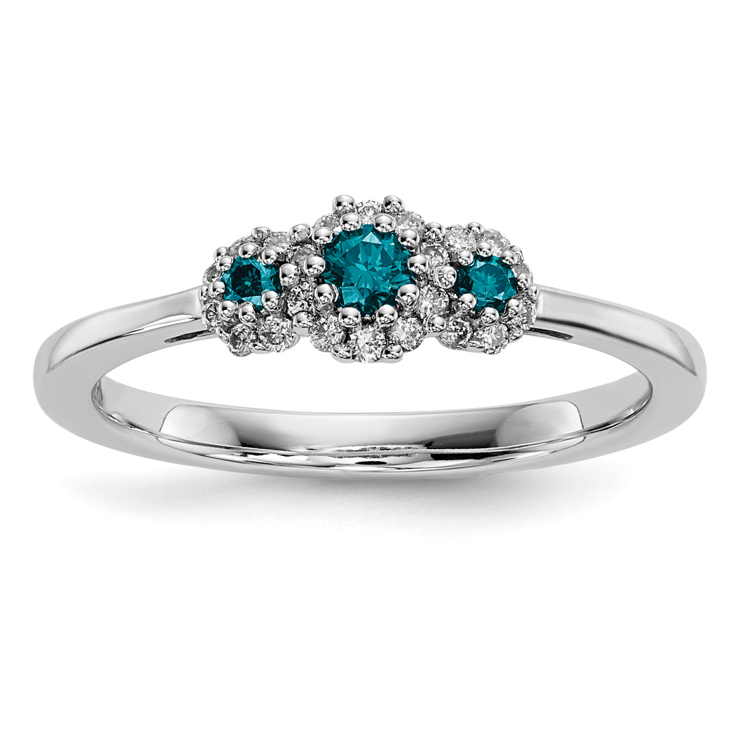 14k White Gold Blue/White Diamond Ring