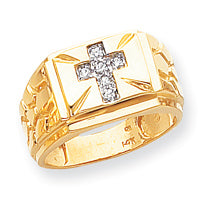 14k Polished Mens Diamond Cross Ring Mounting