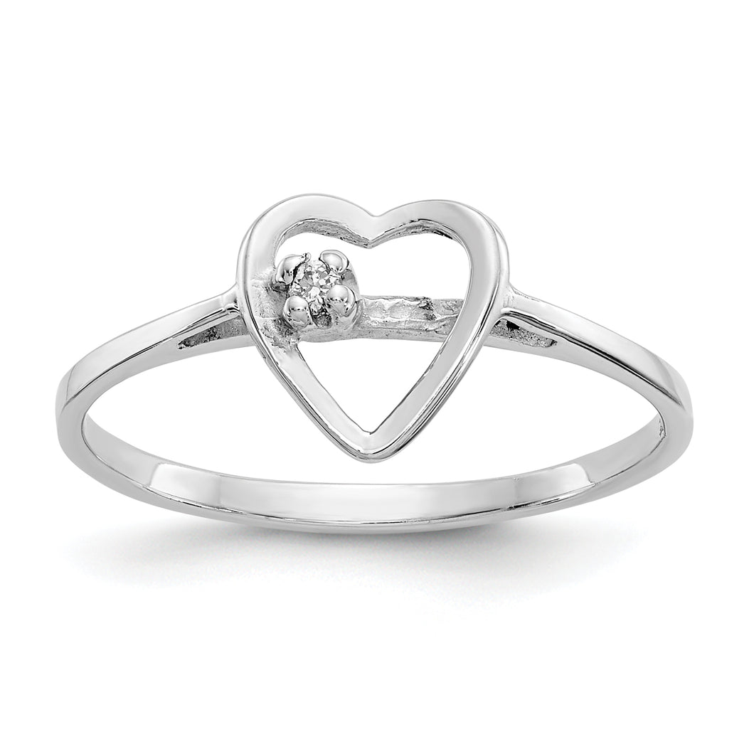 14k White Gold Polished .01ct. Diamond Heart Ring Mounting
