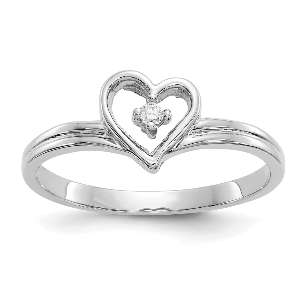 14k White Gold Polished AA Diamond heart ring