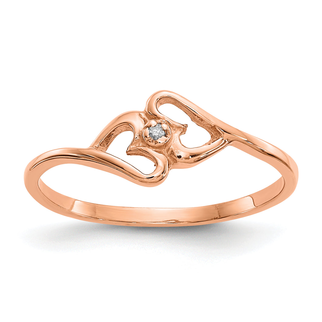 14k Rose Gold Polished AA Diamond Heart Ring