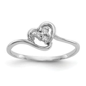 14k White Gold Polished AA Diamond heart ring