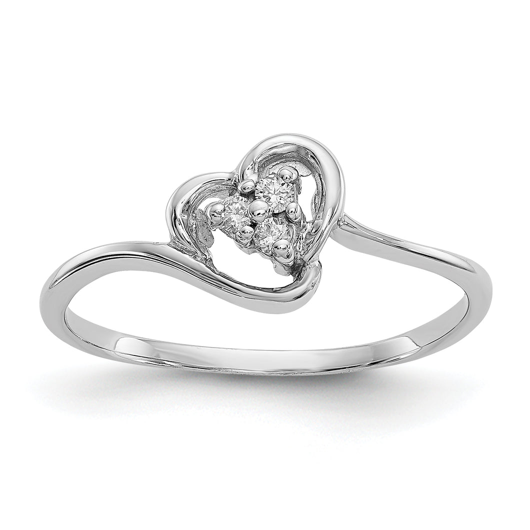 14k White Gold Polished AA Diamond heart ring