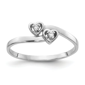 14k White Gold Polished AA Diamond heart ring