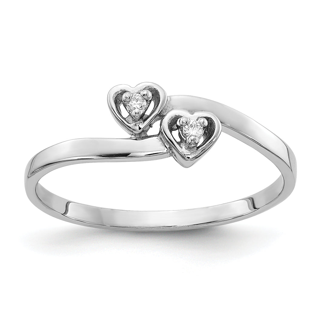 14k White Gold Polished AA Diamond heart ring
