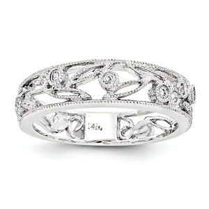 14k White Gold Flower Vine Design Diamond Ring