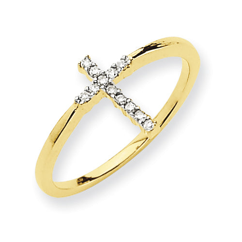 14k Yellow Gold Diamond Cross Ring