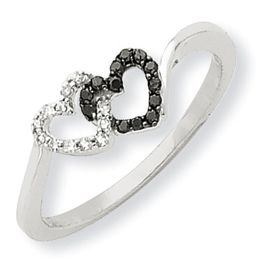 14K White Gold Black & White Diamond Heart Ring