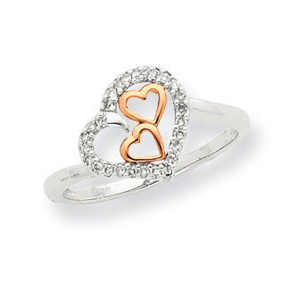 14K White Gold & Rose Gold diamond heart Ring