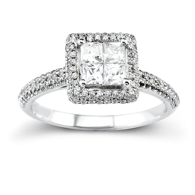 14K White Gold Multi-Stone Diamond Engagement Ring