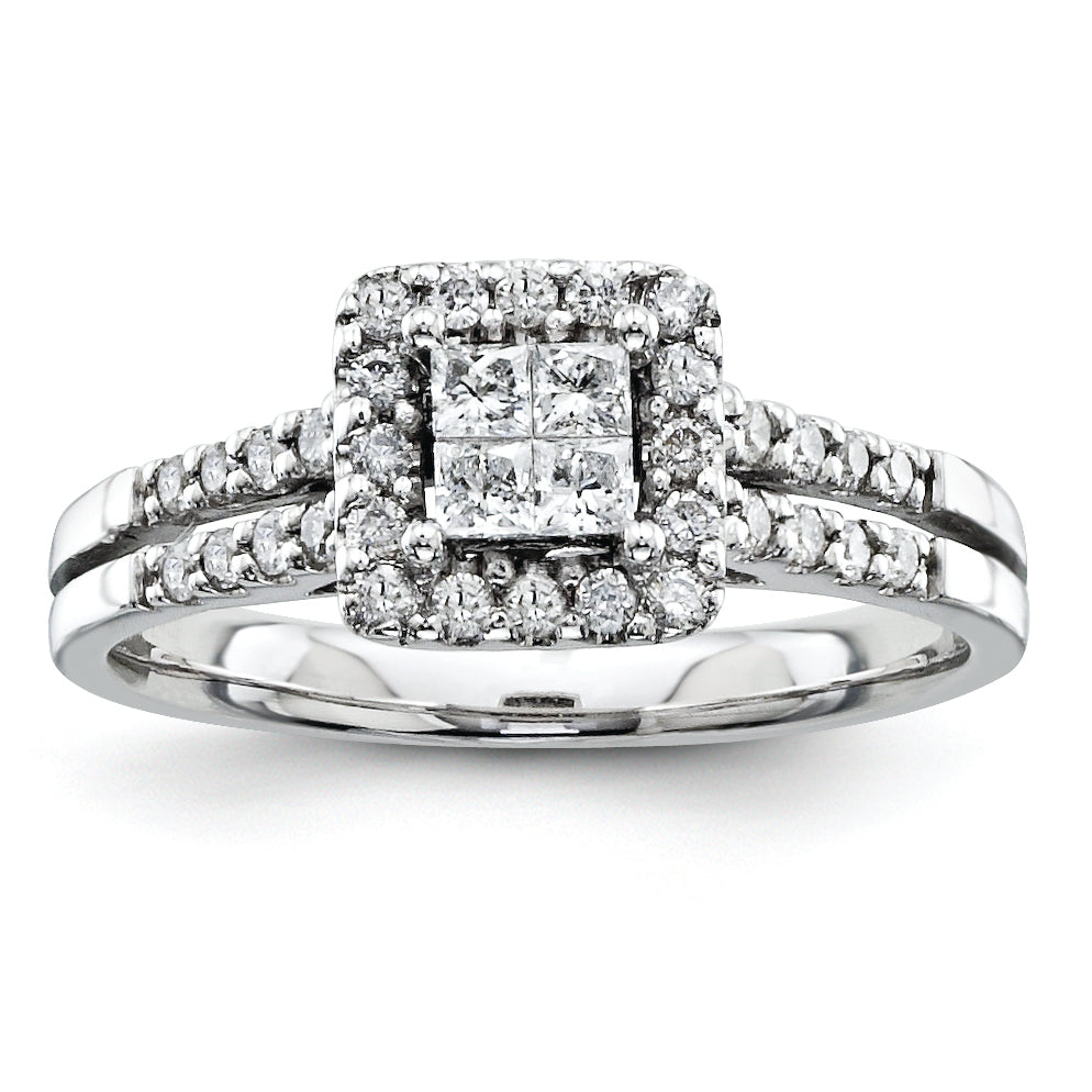 14k White Gold Multi-Stone Diamond Engagement Ring