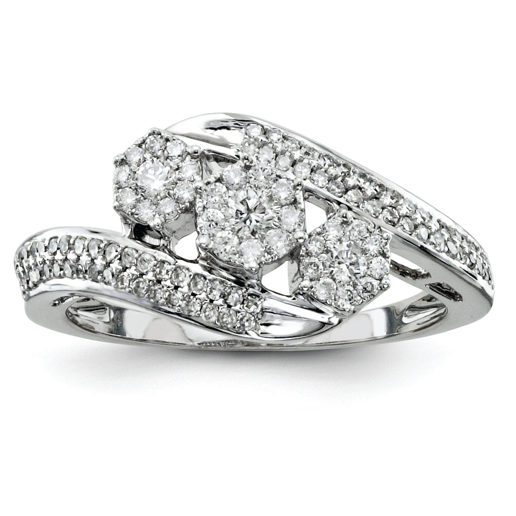 14K White Gold Diamond Three Stone Engagement Ring