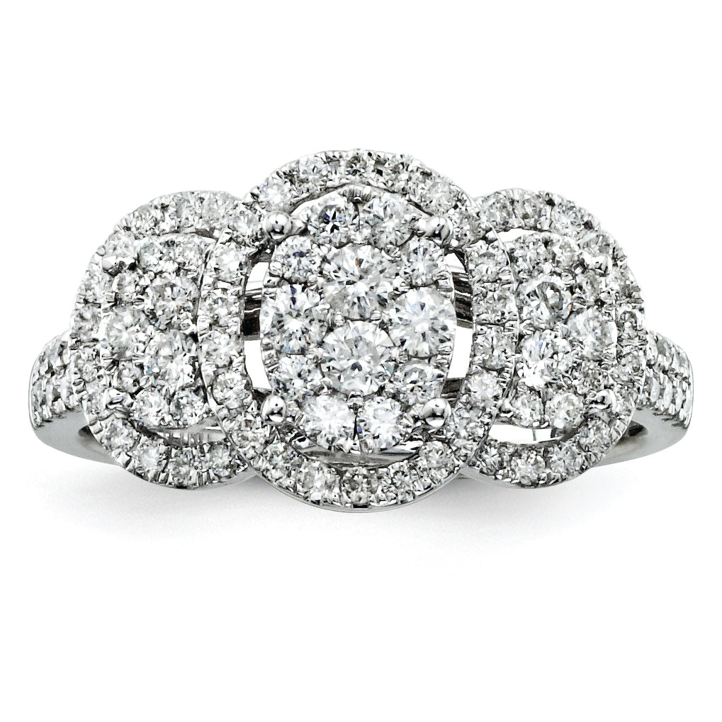 14K White Gold Diamond Three Stone Ring