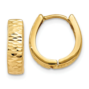14K Gold Textured and Polished Hinged Hoop Earrings