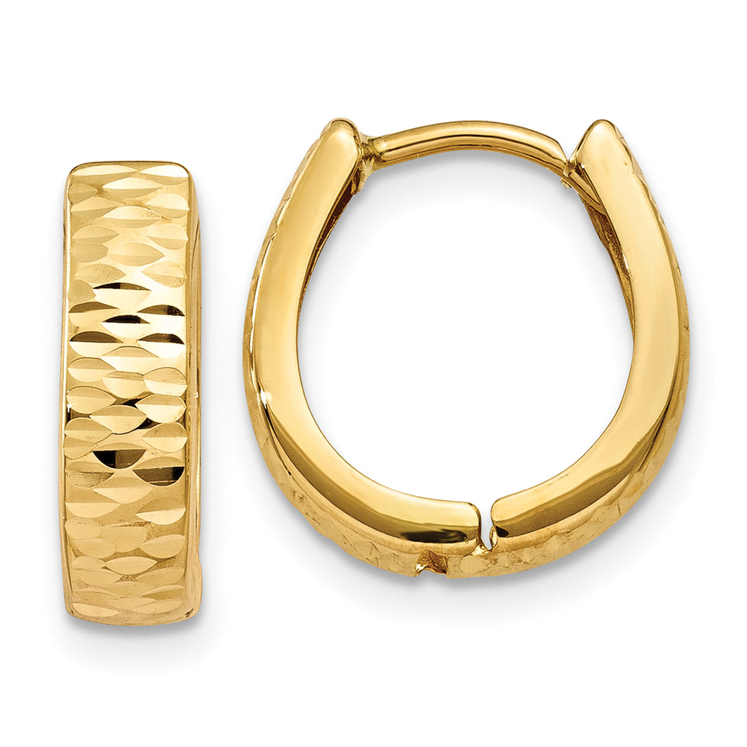14K Gold Textured and Polished Hinged Hoop Earrings