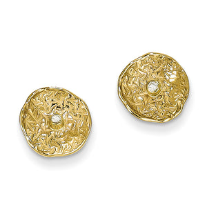 14k Small Textured Circle Diamond Earrings